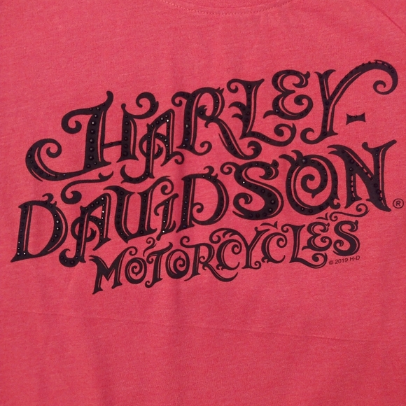 NWO Tags. Harley Davidson t-shirt. Size Med. Coral/Pink. - Picture 2 of 6
